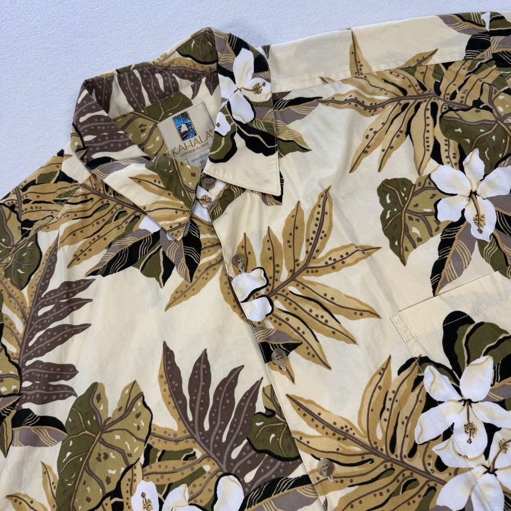 Kahala 1936 Men's XL Yellow Floral Print Hawaiian 100% Cotton Button Up Shirt